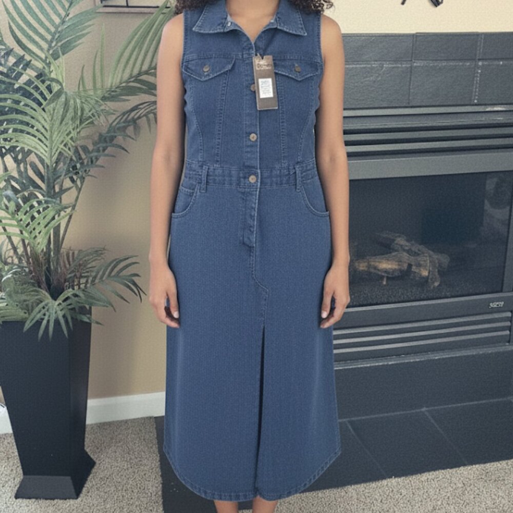 NWT BEBE sz XL sleeveless midi denim blue dress
